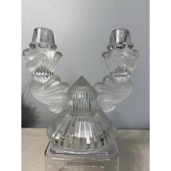 Vintage Crystal Glass 2 arm Candle Stick Holder Frosted Heavy Art Nouveau 4441 - Picture 1 of 6